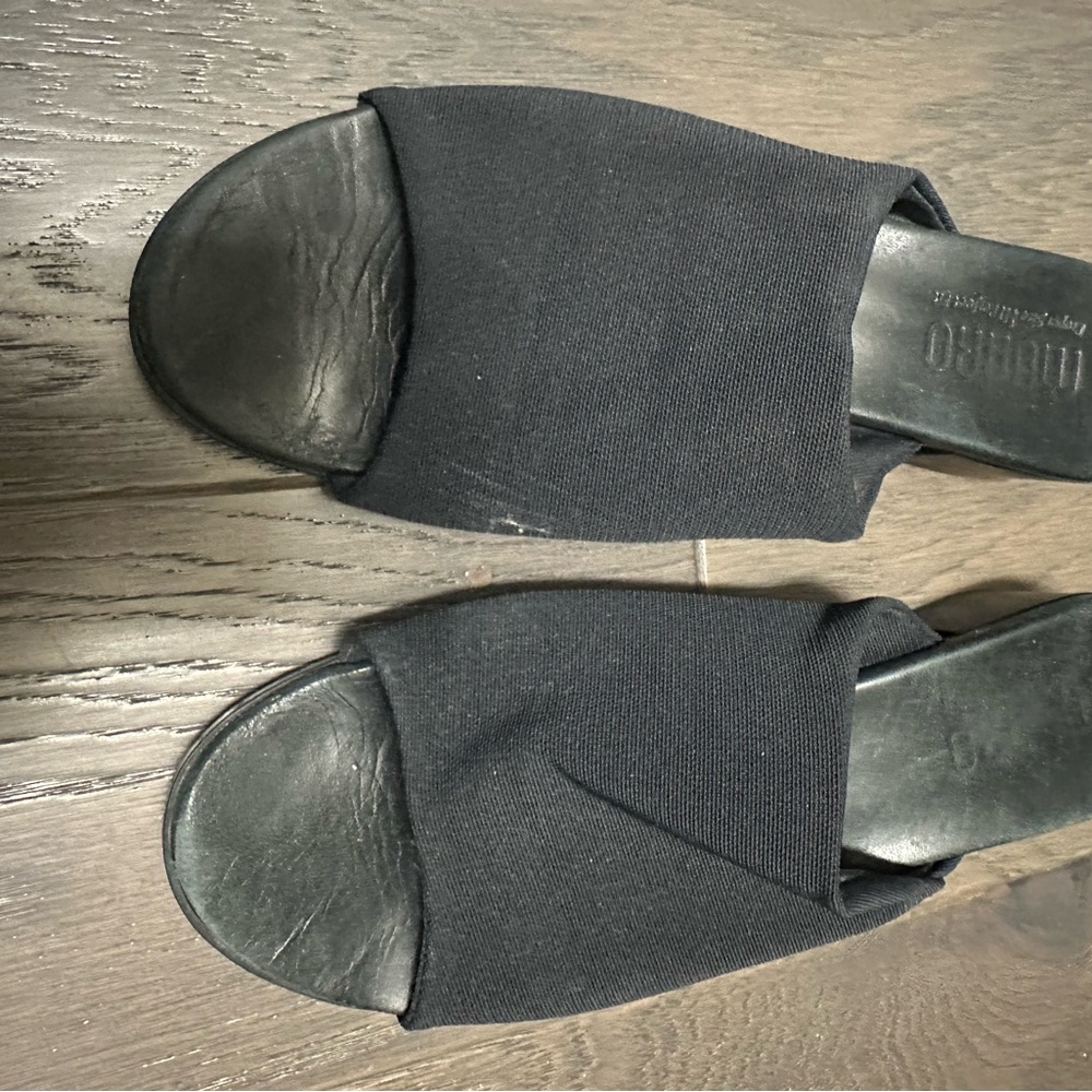 Munro black fabric slides, low heel - size 6